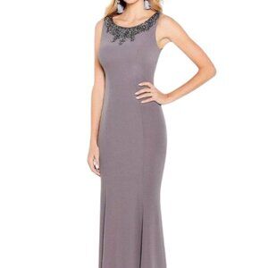 NWT Cameron Blake 120621 Crepe/Beading Evening Dress Dark Mink size 6